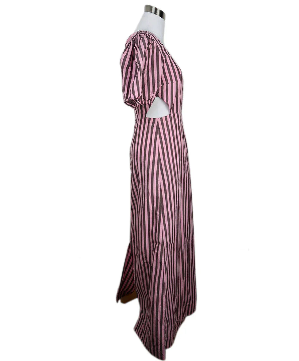 Ganni Pink & Brown Striped Cotton Dress sz 2 Ganni Pink & Brown Striped Cotton Dress sz 2