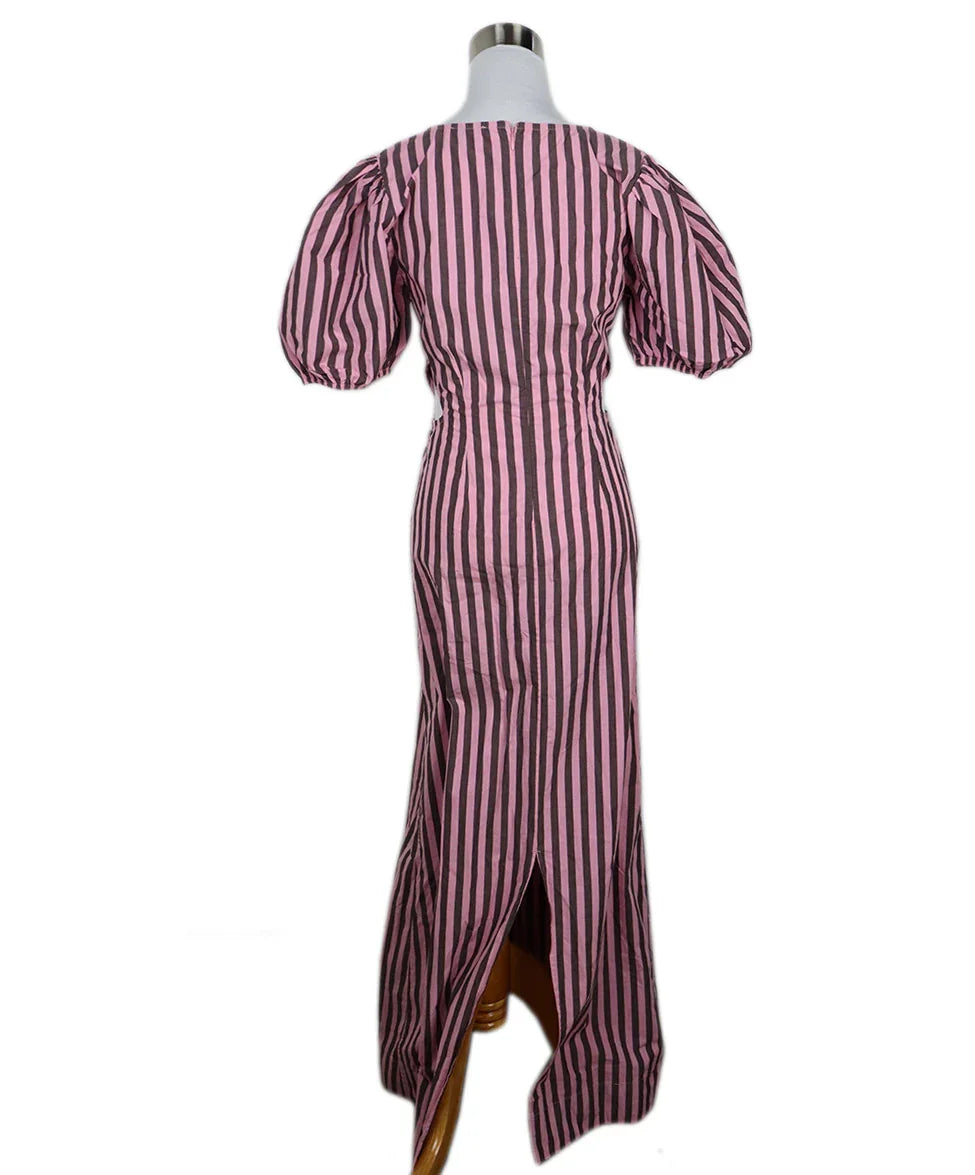 Ganni Pink & Brown Striped Cotton Dress sz 2 Ganni Pink & Brown Striped Cotton Dress sz 2