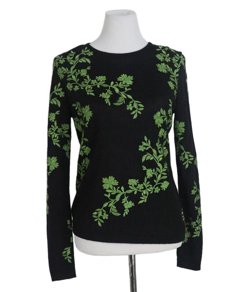 Giambattista Black & Green Floral Sweater 