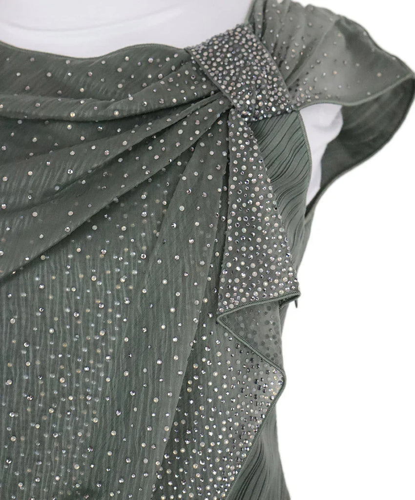 Giorgio Armani Green Pleated Rhinestone Dress sz 4 - Michael's Consignment NYC