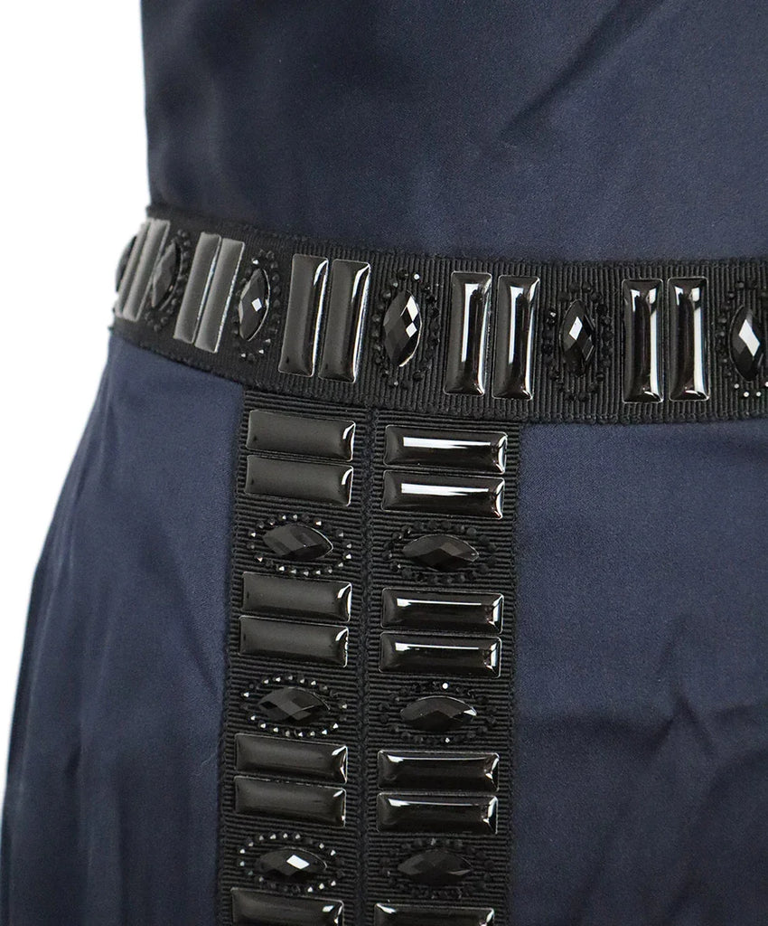 Giorgio Armani Navy Silk Dress w/ Black Embellishments sz 2 - Michael's Consignment NYC