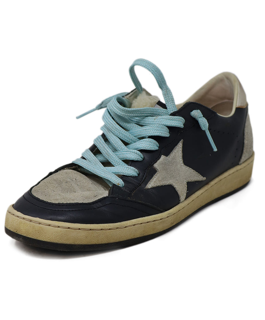 Golden Goose Black Leather & Grey Suede Shearling Sneakers 