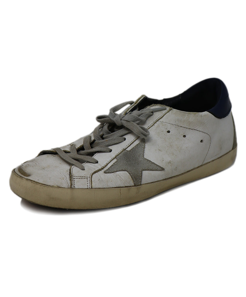 Golden Goose White Distressed Leather & Navy Sneakers 