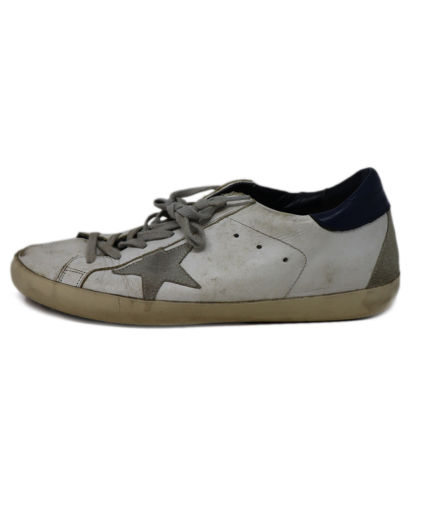 Golden Goose White Distressed Leather & Navy Sneakers 1