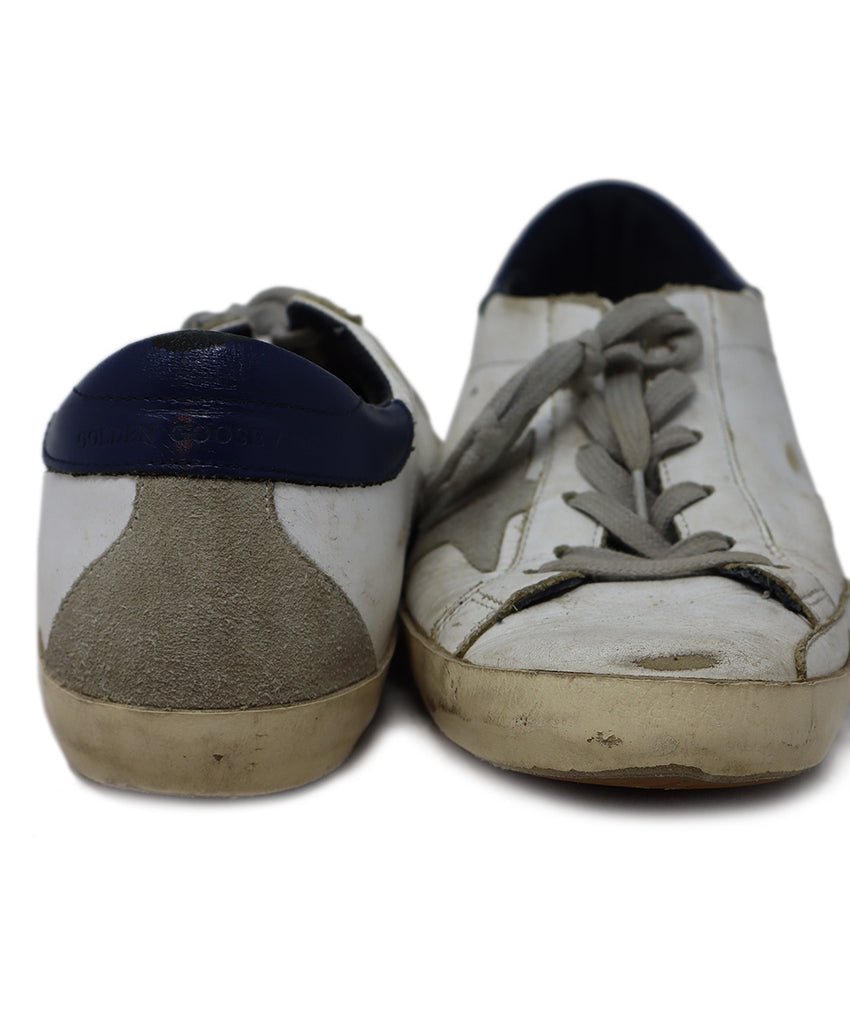 Golden Goose White Distressed Leather & Navy Sneakers 2