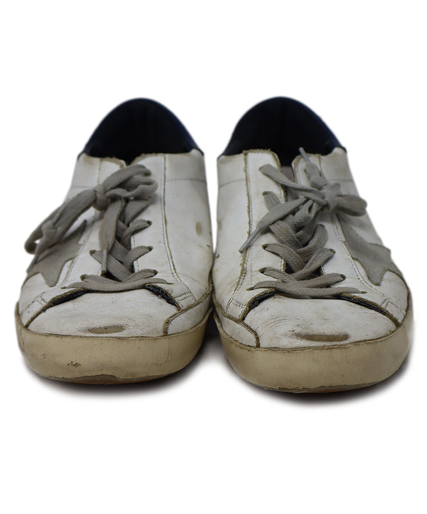 Golden Goose White Distressed Leather & Navy Sneakers 3