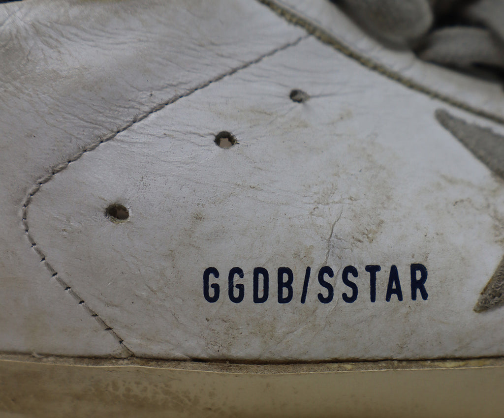 Golden Goose White Distressed Leather & Navy Sneakers 6