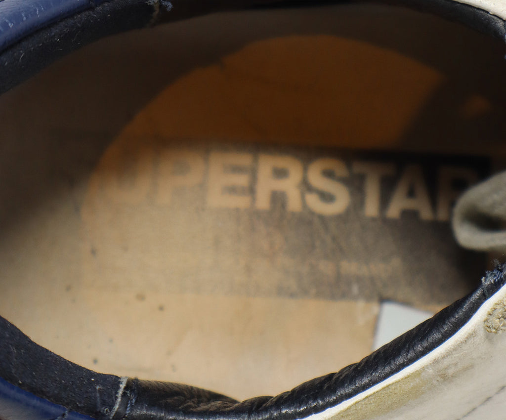 Golden Goose White Distressed Leather & Navy Sneakers 5