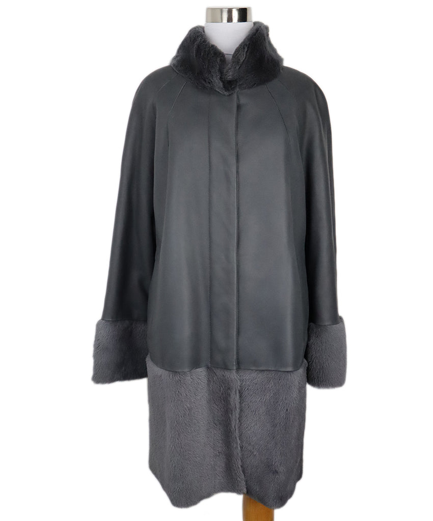 Grey Leather & Shearling Trim Coat 