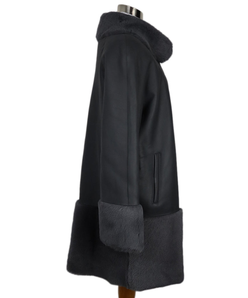 Grey Leather & Shearling Trim Coat 1