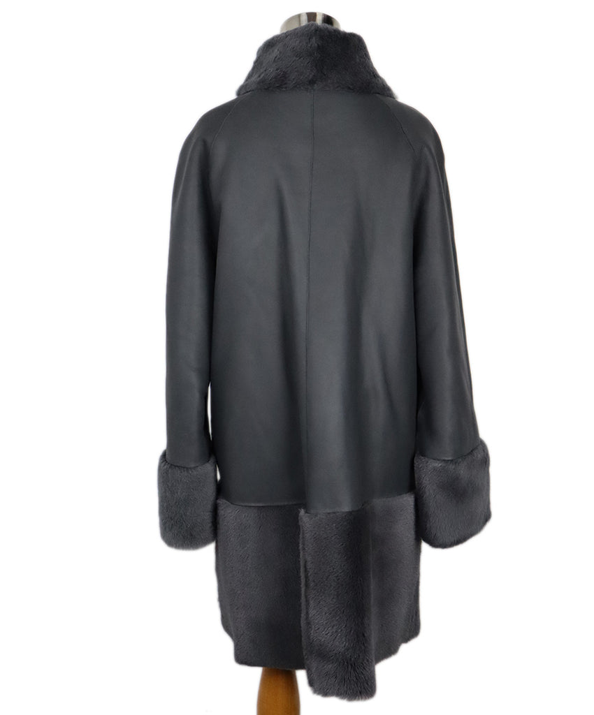 Grey Leather & Shearling Trim Coat 2