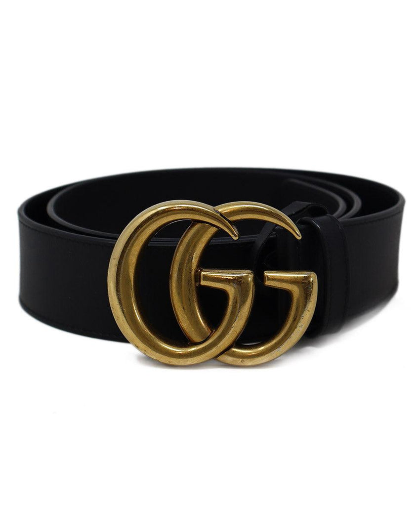 Gucci Black Leather & Gold GG Buckle Belt 