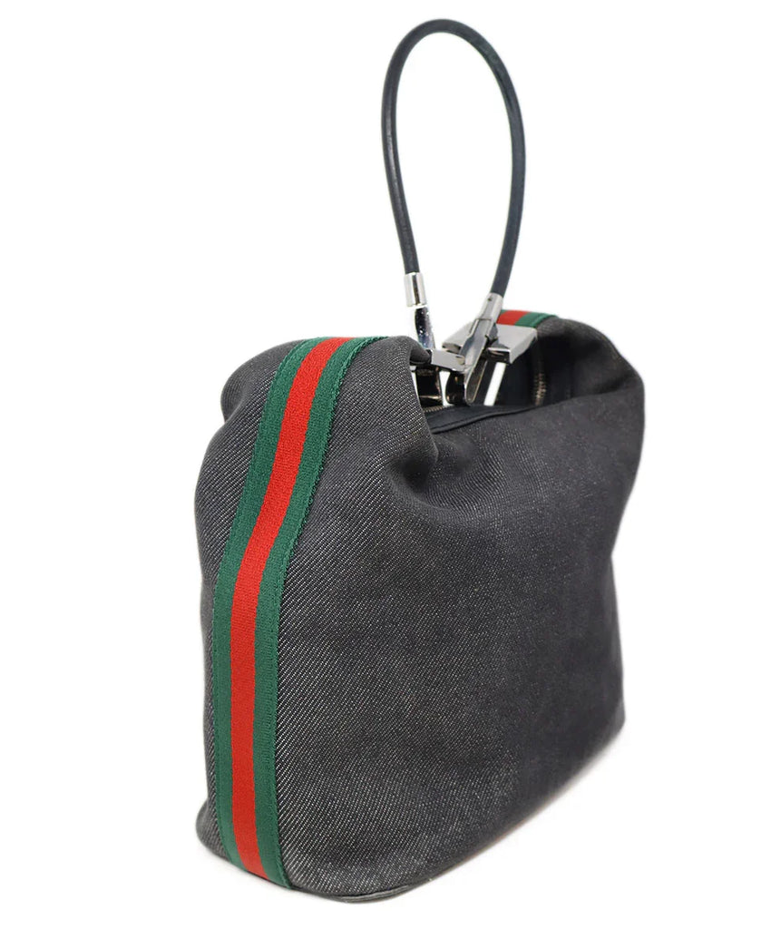 Gucci Black Denim Sherry Stripe Shoulder Bag - Michael's Consignment NYC