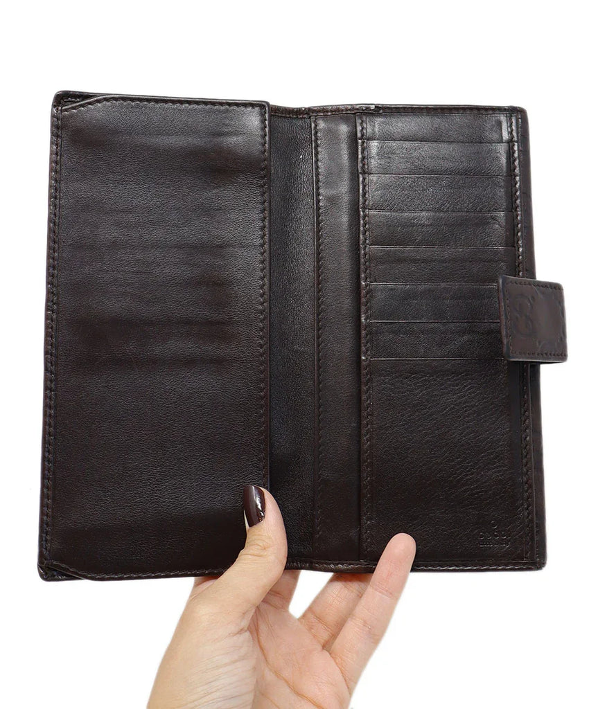 Gucci Vintage Brown Leather Monogram Wallet - Michael's Consignment NYC