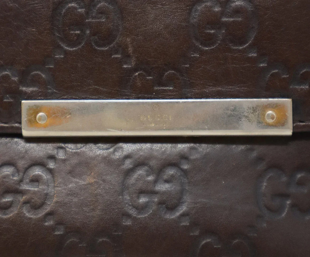 Gucci Vintage Brown Leather Monogram Wallet - Michael's Consignment NYC