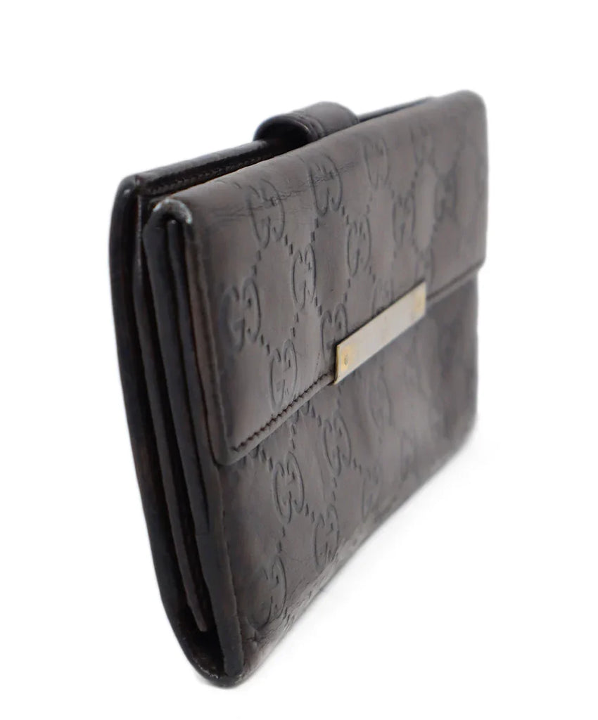 Gucci Vintage Brown Leather Monogram Wallet - Michael's Consignment NYC