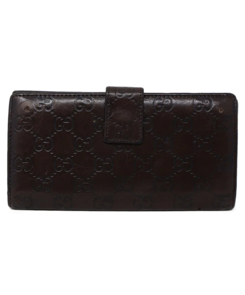 Gucci Vintage Brown Leather Monogram Wallet - Michael's Consignment NYC