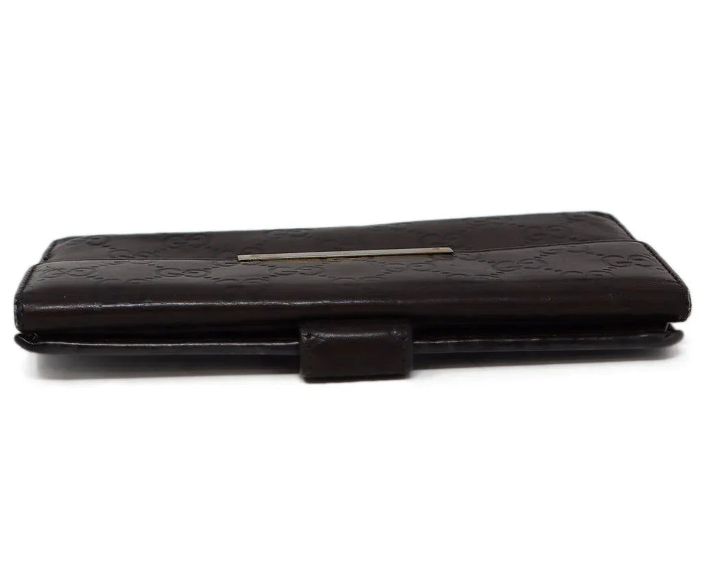 Gucci Vintage Brown Leather Monogram Wallet - Michael's Consignment NYC