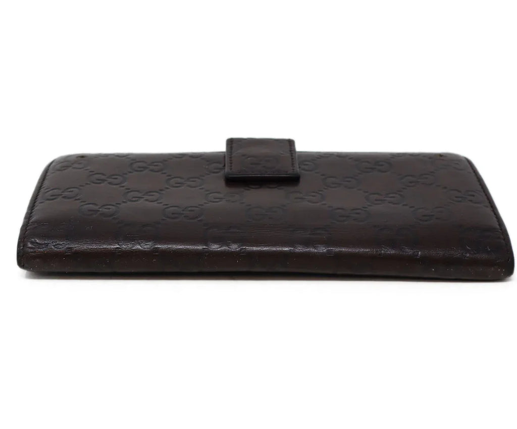 Gucci Vintage Brown Leather Monogram Wallet - Michael's Consignment NYC