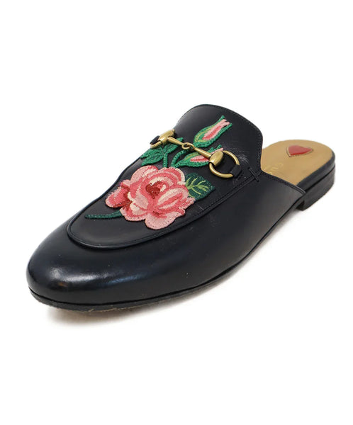 Gucci Black Leather Floral Embroidered Mules sz 9 l Michael's