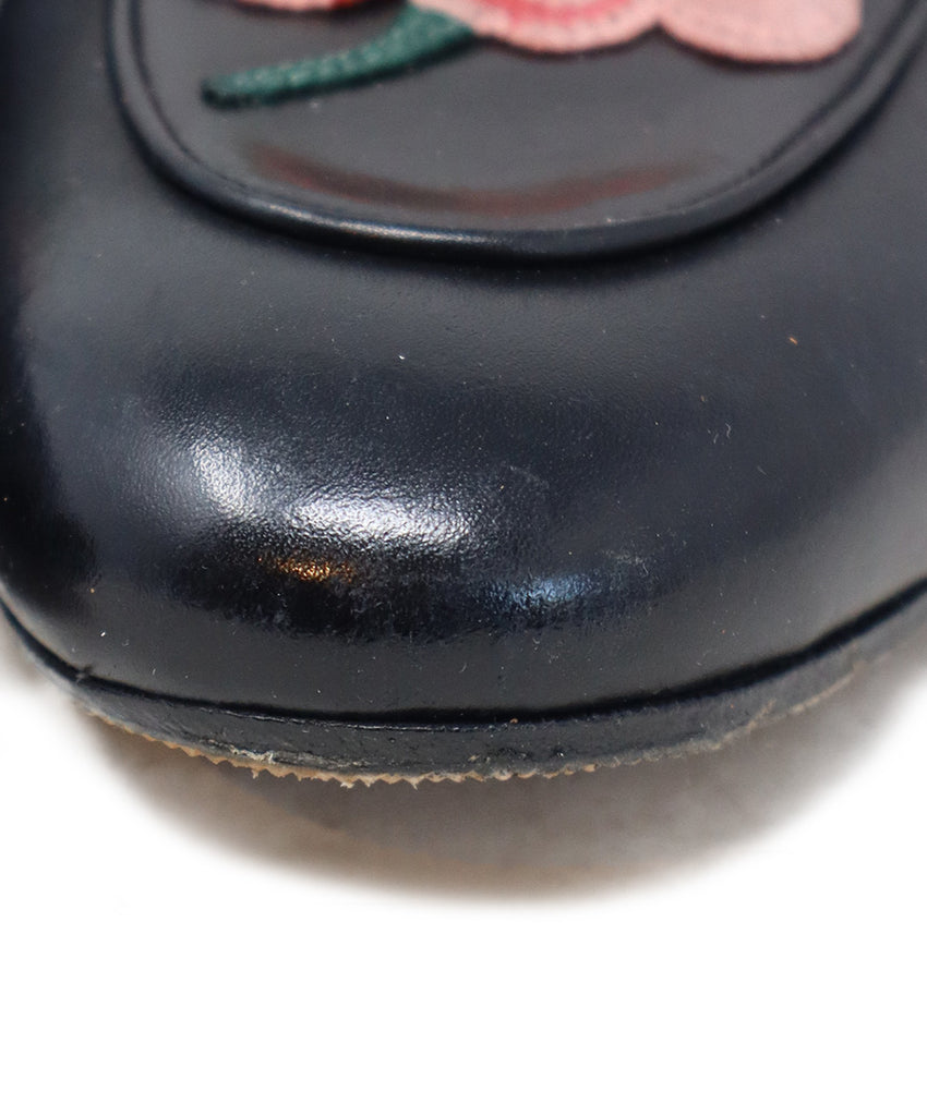 Gucci Black Leather Floral Embroidered Mules 5