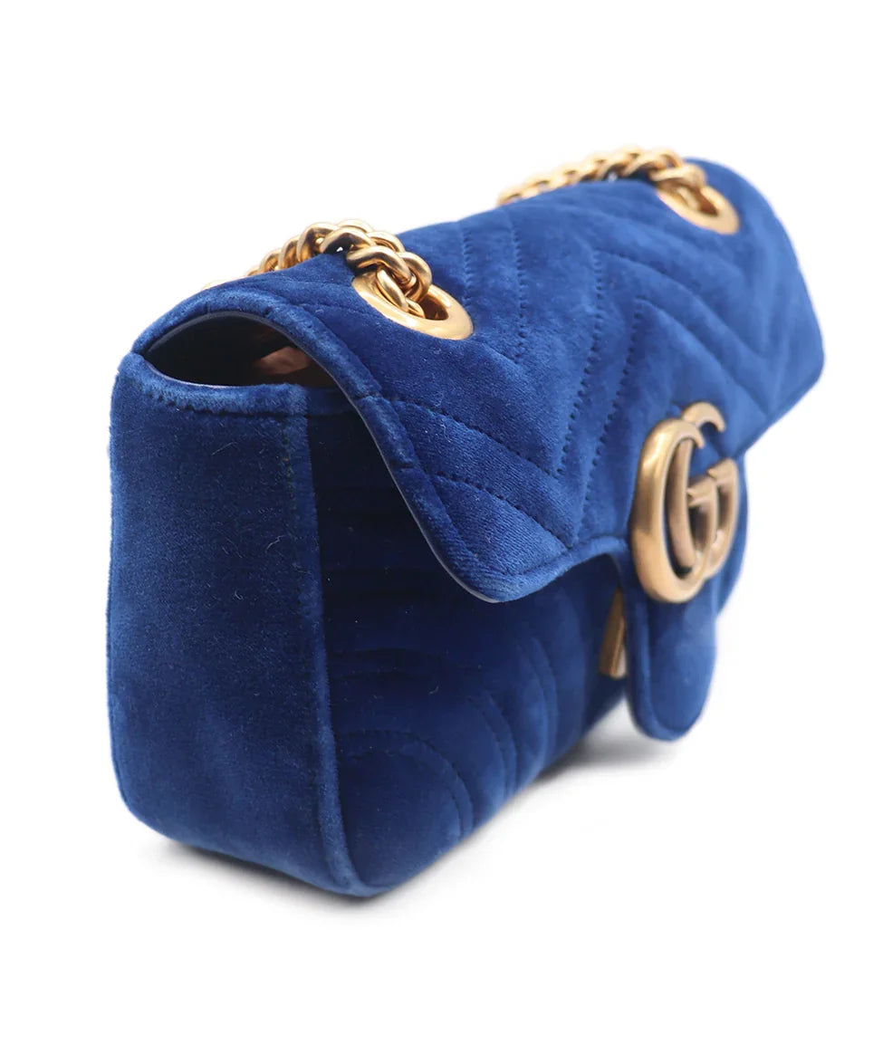Gucci Blue Velvet GG Marmont Flap Handbag l Michael's Luxury Consignment Michael's Consignment NYC Gucci Blue Velvet GG Marmont Flap Handbag l Michael's Luxury Consignment Michael's Consignment NYC