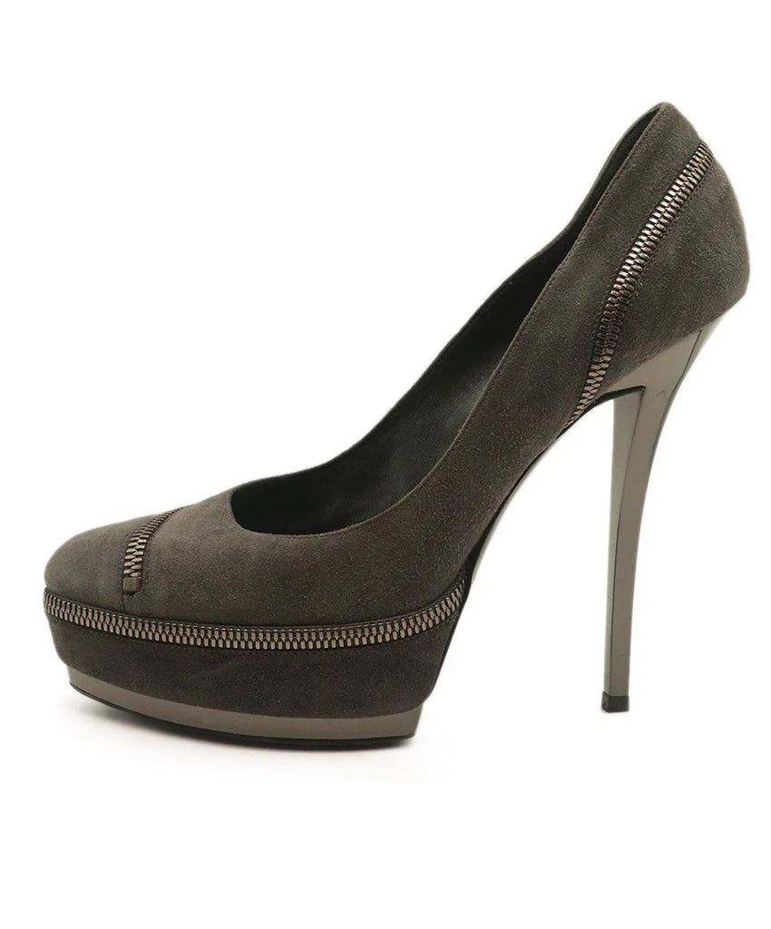 Gucci Grey Suede Zipper Trim Platform Heels sz 7 - Michael's Consignment NYC