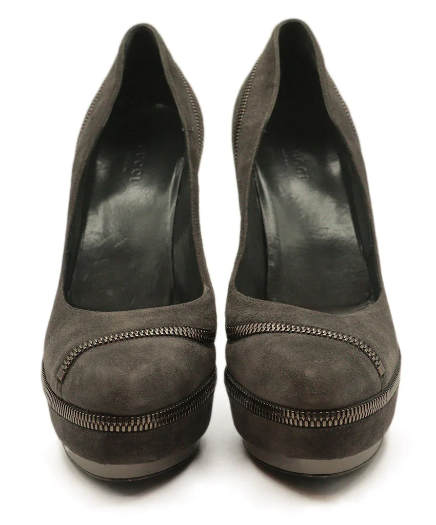 Gucci Grey Suede Zipper Trim Platform Heels sz 7 - Michael's Consignment NYC