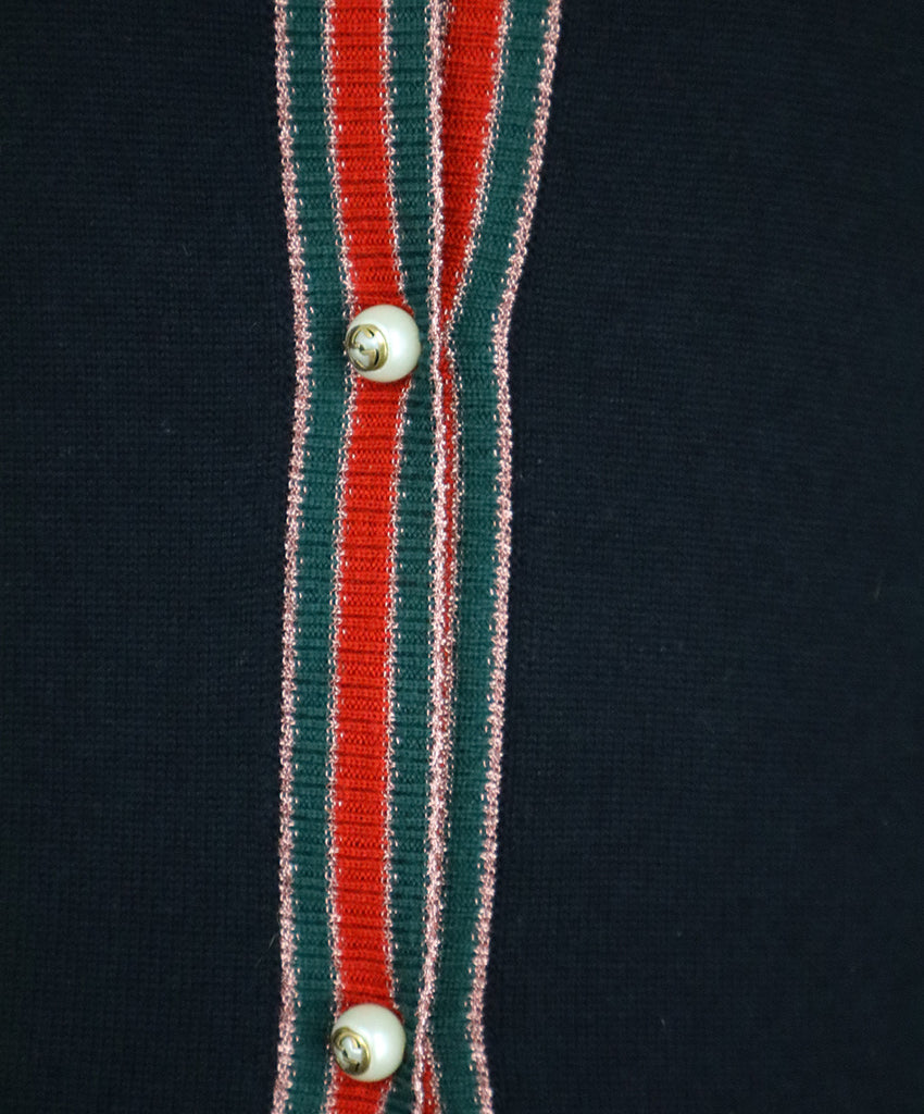 Gucci Navy Red & Green Striped Trim Wool Cardigan 4