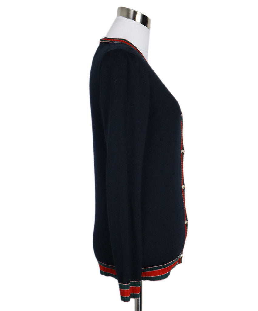 Gucci Navy Red & Green Striped Trim Wool Cardigan 1