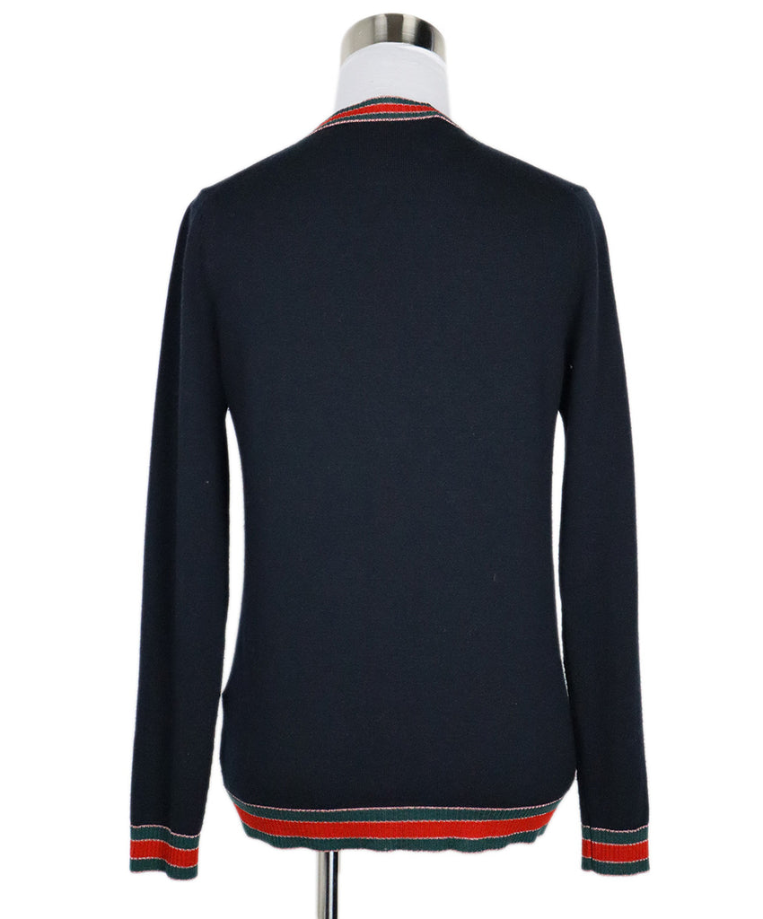 Gucci Navy Red & Green Striped Trim Wool Cardigan 2