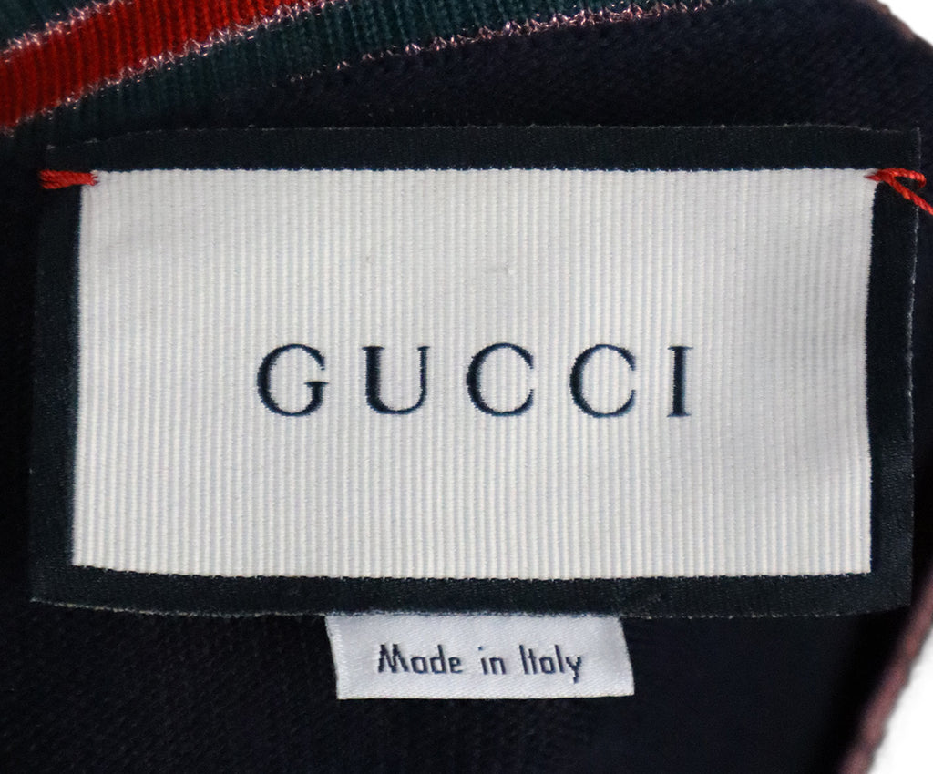 Gucci Navy Red & Green Striped Trim Wool Cardigan 3