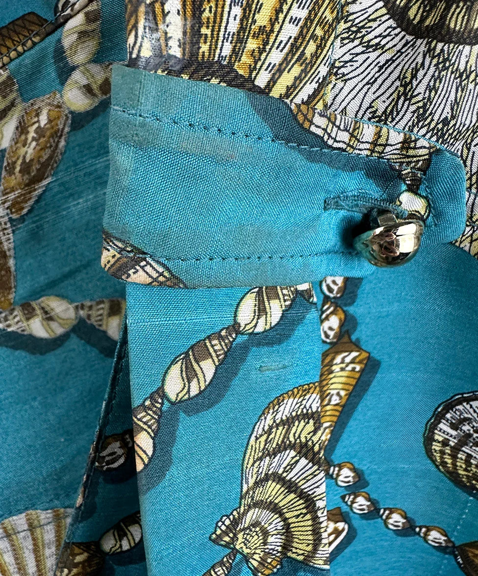 Gucci Teal Brown Gold Print Cotton Dress sz 4 l Michael's Luxury Consignment – Michael's Consignment NYC