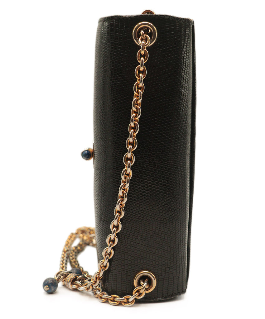 Gucci Vintage Black & Gold Lizard Handbag 6