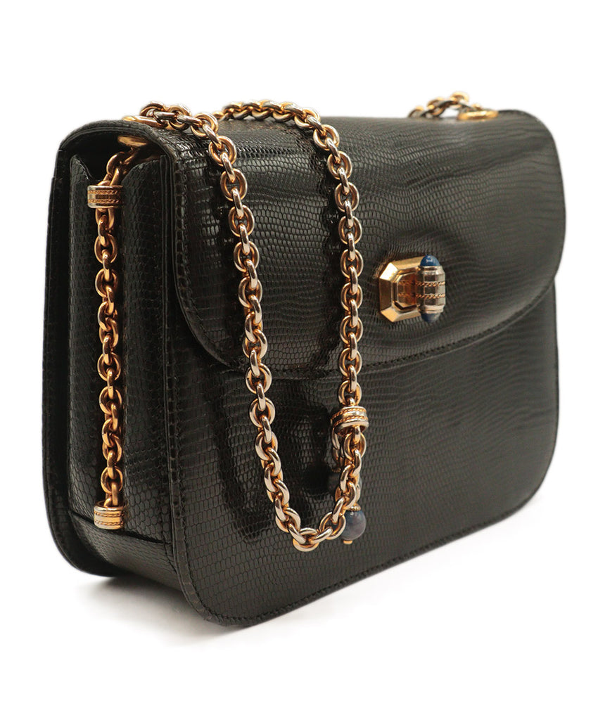Gucci Vintage Black & Gold Lizard Handbag 1
