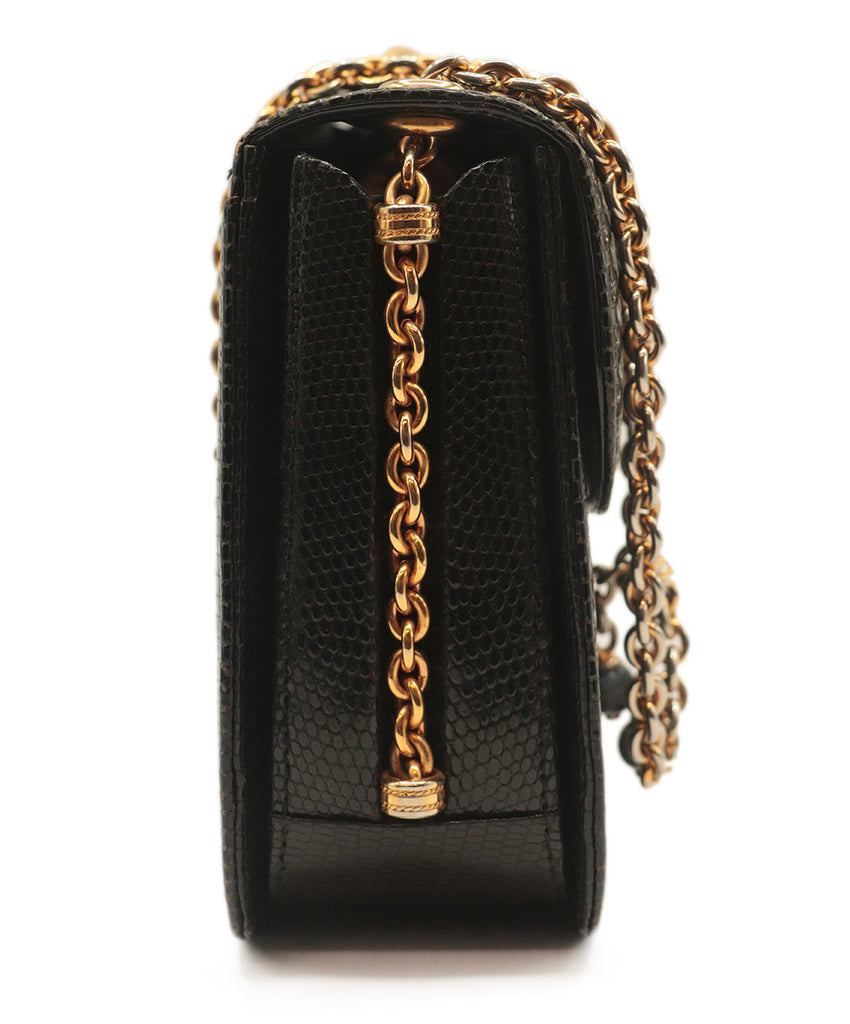 Gucci Vintage Black & Gold Lizard Handbag 2