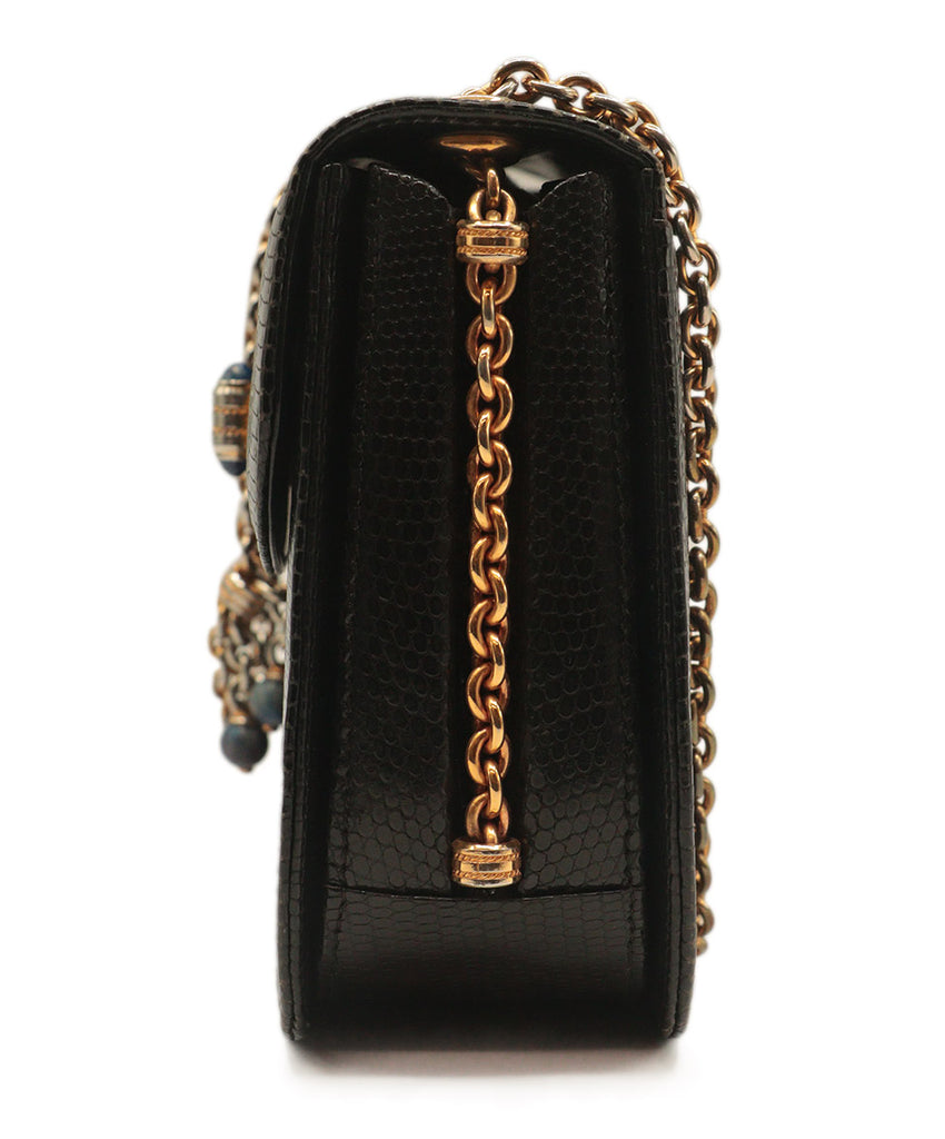 Gucci Vintage Black & Gold Lizard Handbag 3