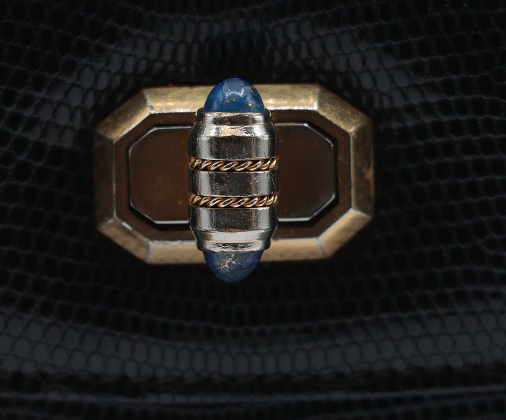 Gucci Vintage Black & Gold Lizard Handbag 11