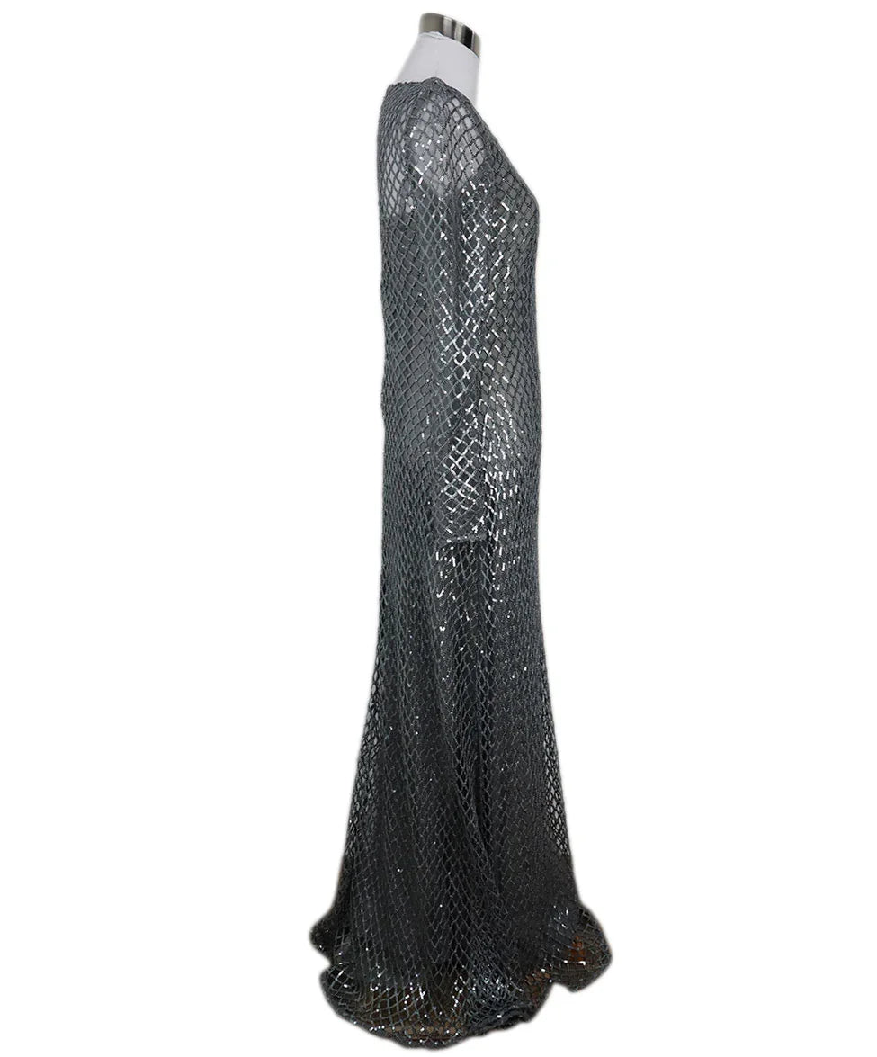 Halston Women's Kirsten Grid Sequin Gown - Gunmetal - Size 2 Halston Women's Kirsten Grid Sequin Gown - Gunmetal - Size 2