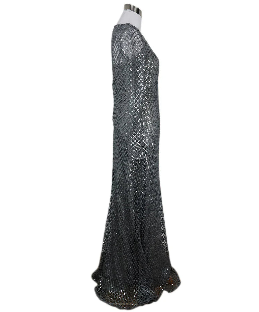 Halston Grey & Silver Sequin Longsleeve Gown sz 2 - Michael's Consignment NYC