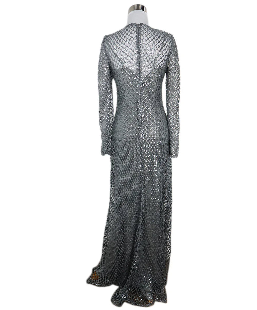 Halston Grey & Silver Sequin Longsleeve Gown sz 2 - Michael's Consignment NYC