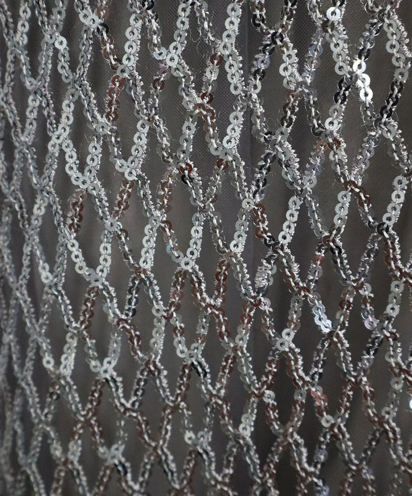 Halston Grey & Silver Sequin Longsleeve Gown sz 2 - Michael's Consignment NYC