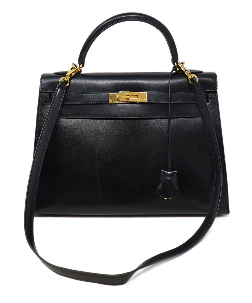 Hermes 2003 Black Box Leather 32cm Kelly Bag 