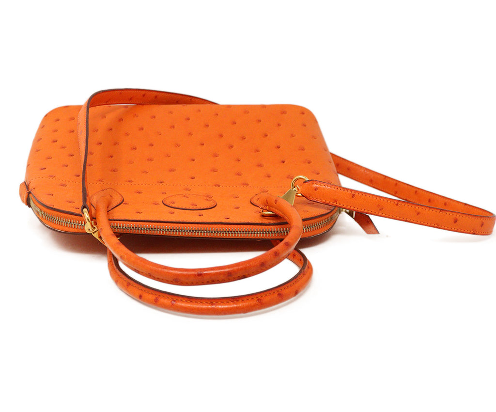 Hermes Orange Ostrich Leather Bolide Bag 4