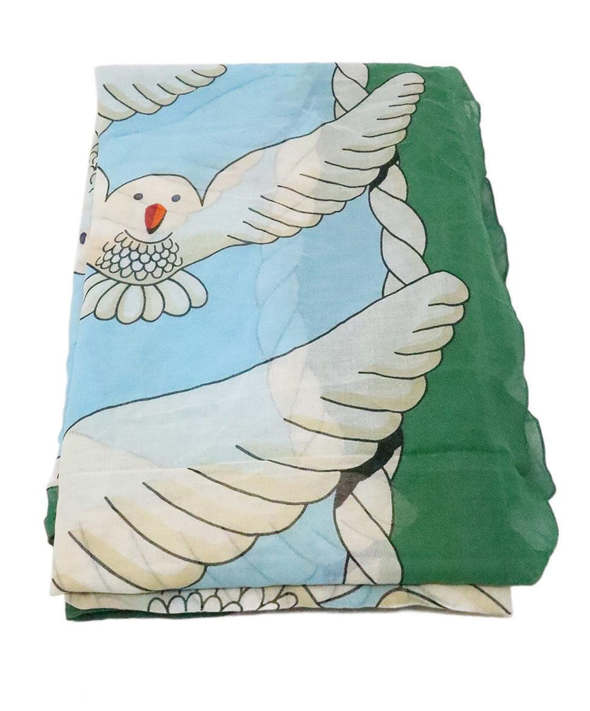 Hermes Blue & Green Bird Print Scarf - Michael's Consignment NYC