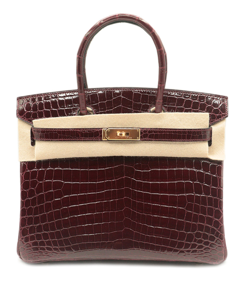 Hermes Burgundy Crocodile Leather 30cm Birkin Bag 