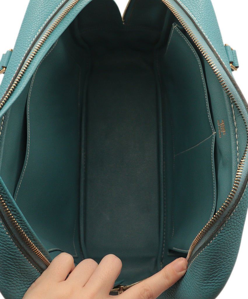 Hermes Blue Leather Plume Satchel Handbag 8