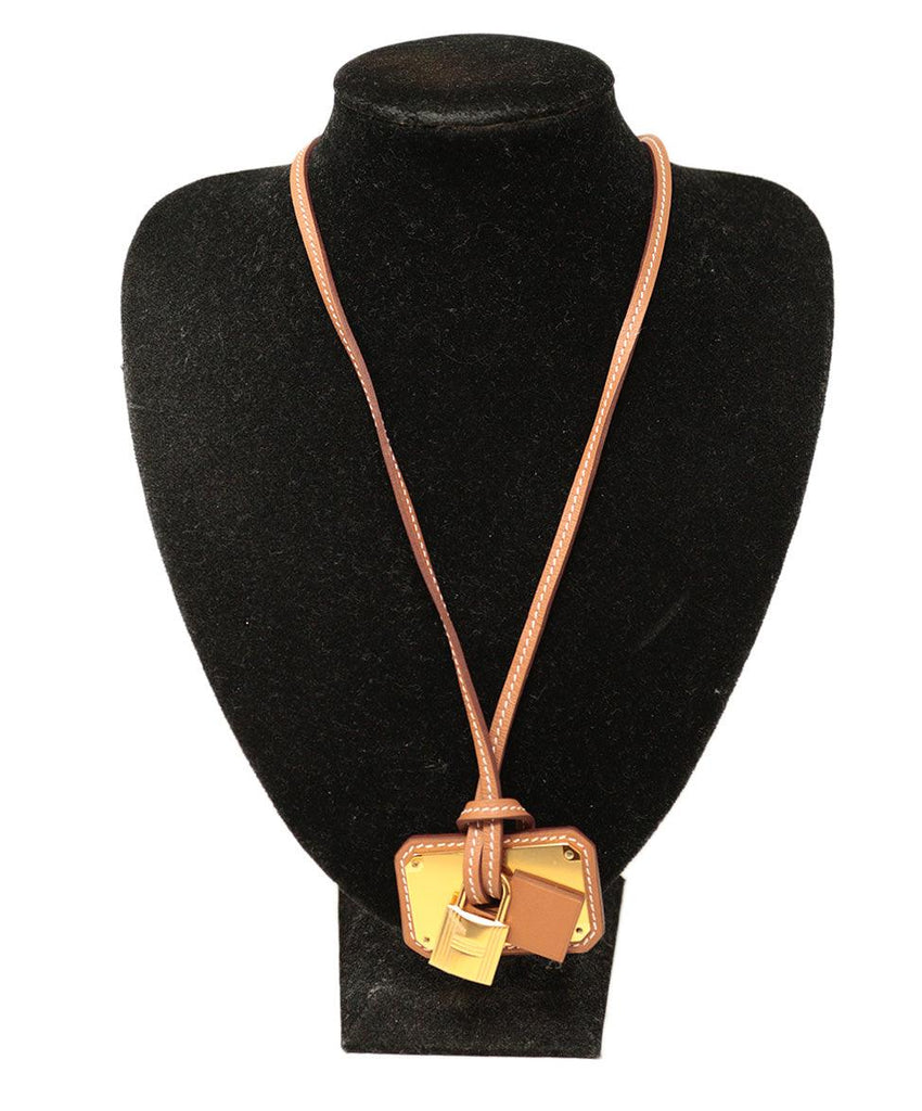 Hermes Brown Leather & Gold Necklace - Michael's Consignment NYC