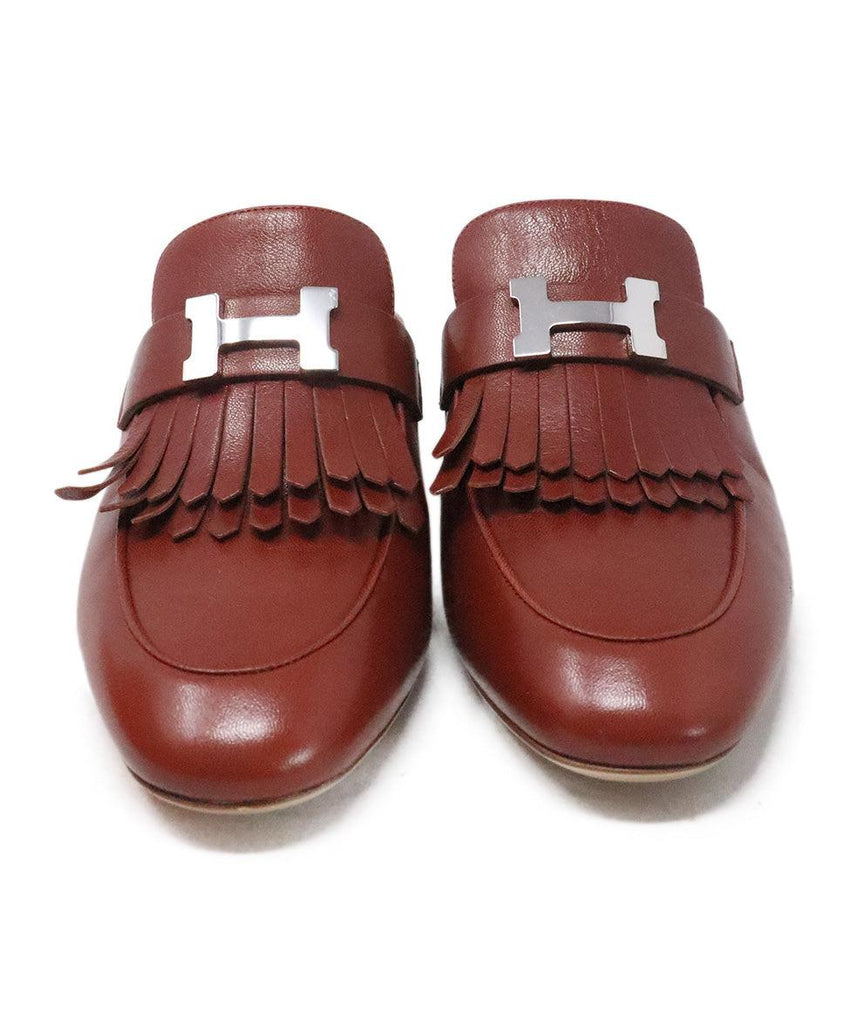 Hermes Cognac Leather Slides sz 9.5 - Michael's Consignment NYC