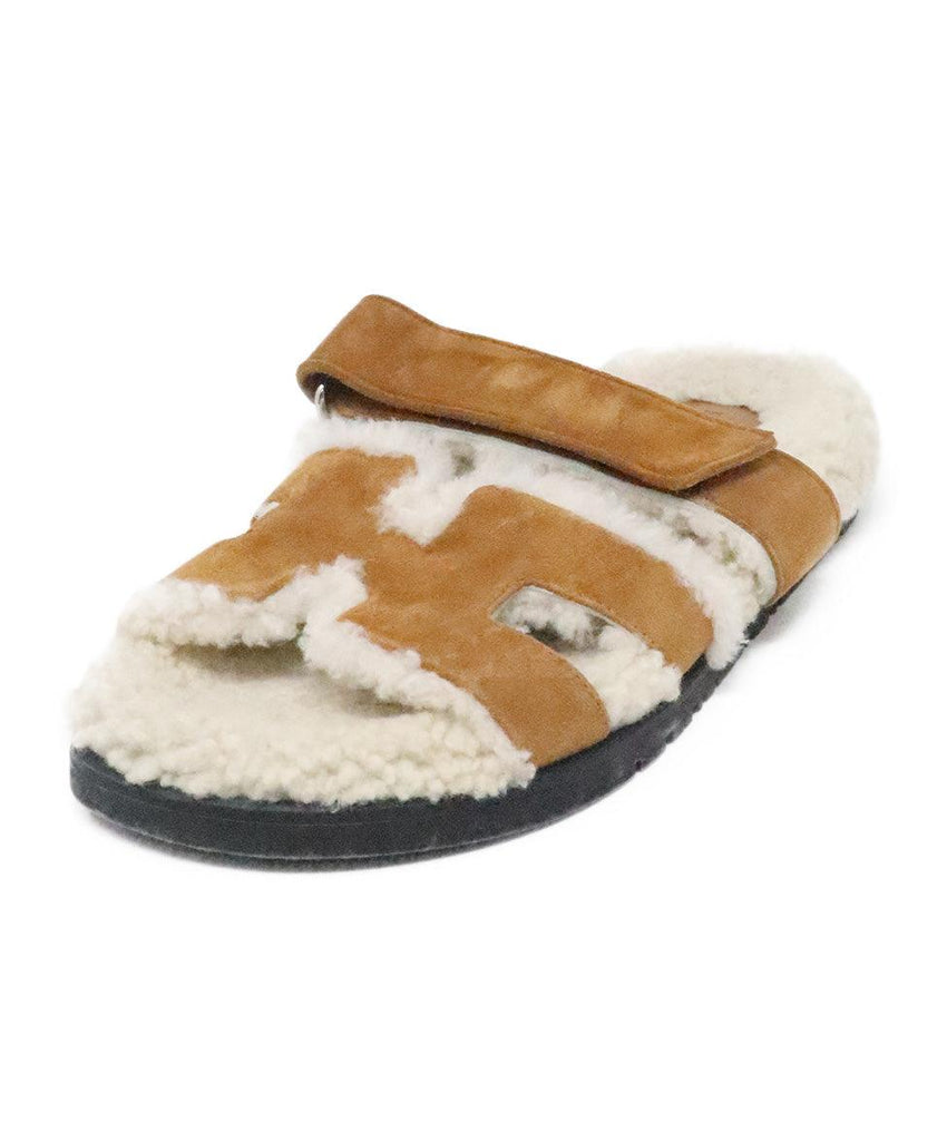 Hermes Brown Suede & Shearling Chypre Slides sz 5 - Michael's Consignment NYC